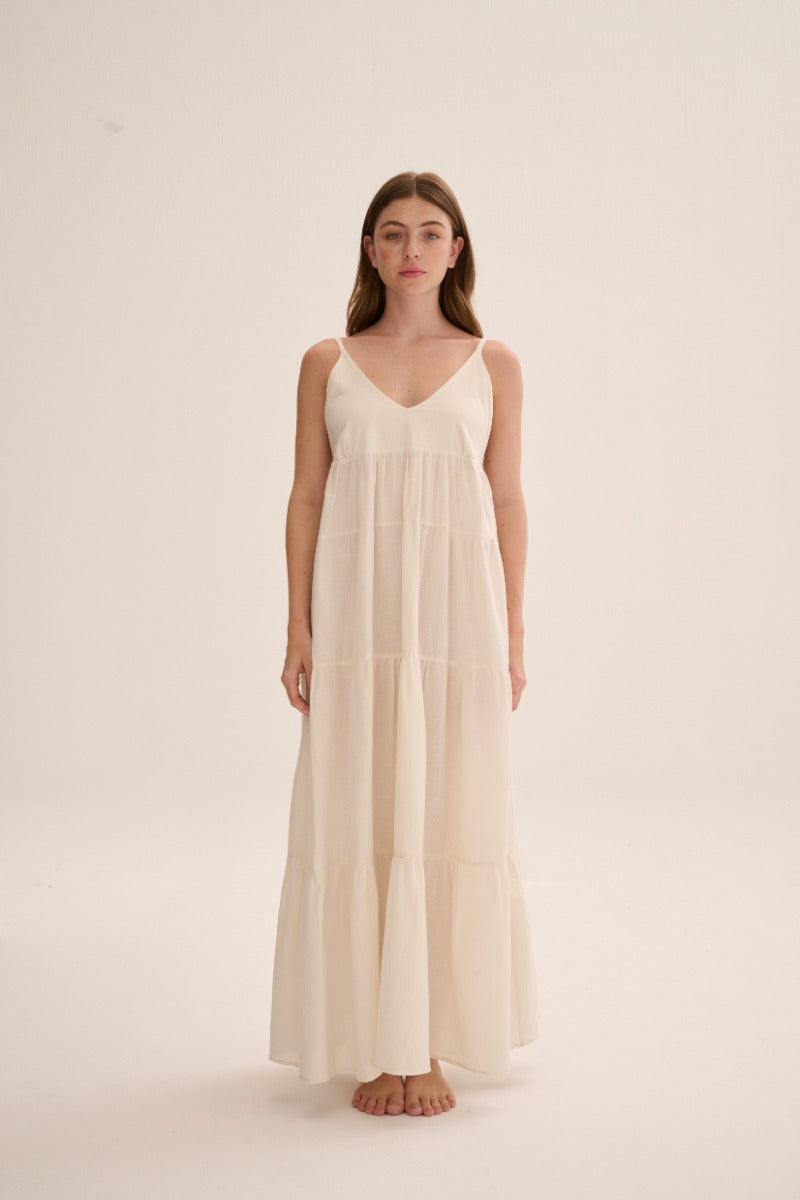 Ecru Tiempos maxi dress by Nelblu featuring flowy fabric and elegant design, perfect for casual or semi-formal occasions.