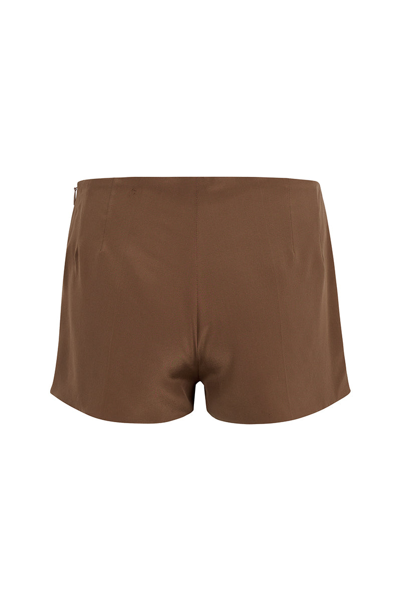 Lorena Saravia TINA Shorts shown from the back, featuring a stylish fit and lightweight fabric, ideal for casual summer wear.