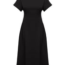 Black structured midi dress by UNDRESS, featuring a fitted silhouette and elegant design, perfect for stylish occasions.