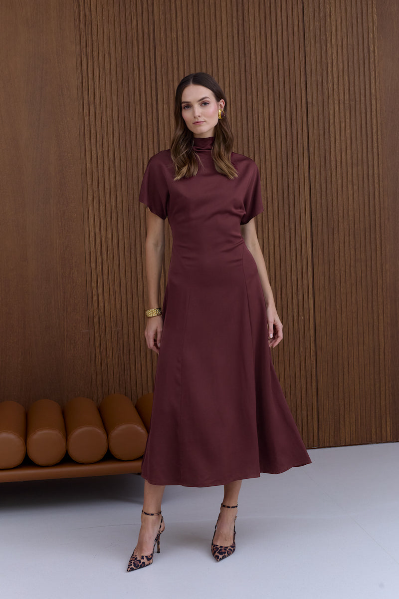 TORI Burgundy Structured Midi Dress M
