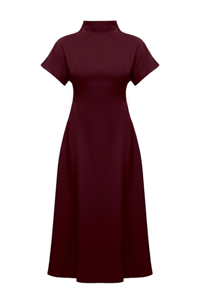 TORI STRUCTURED MIDI DRESS IN BURGUNDY