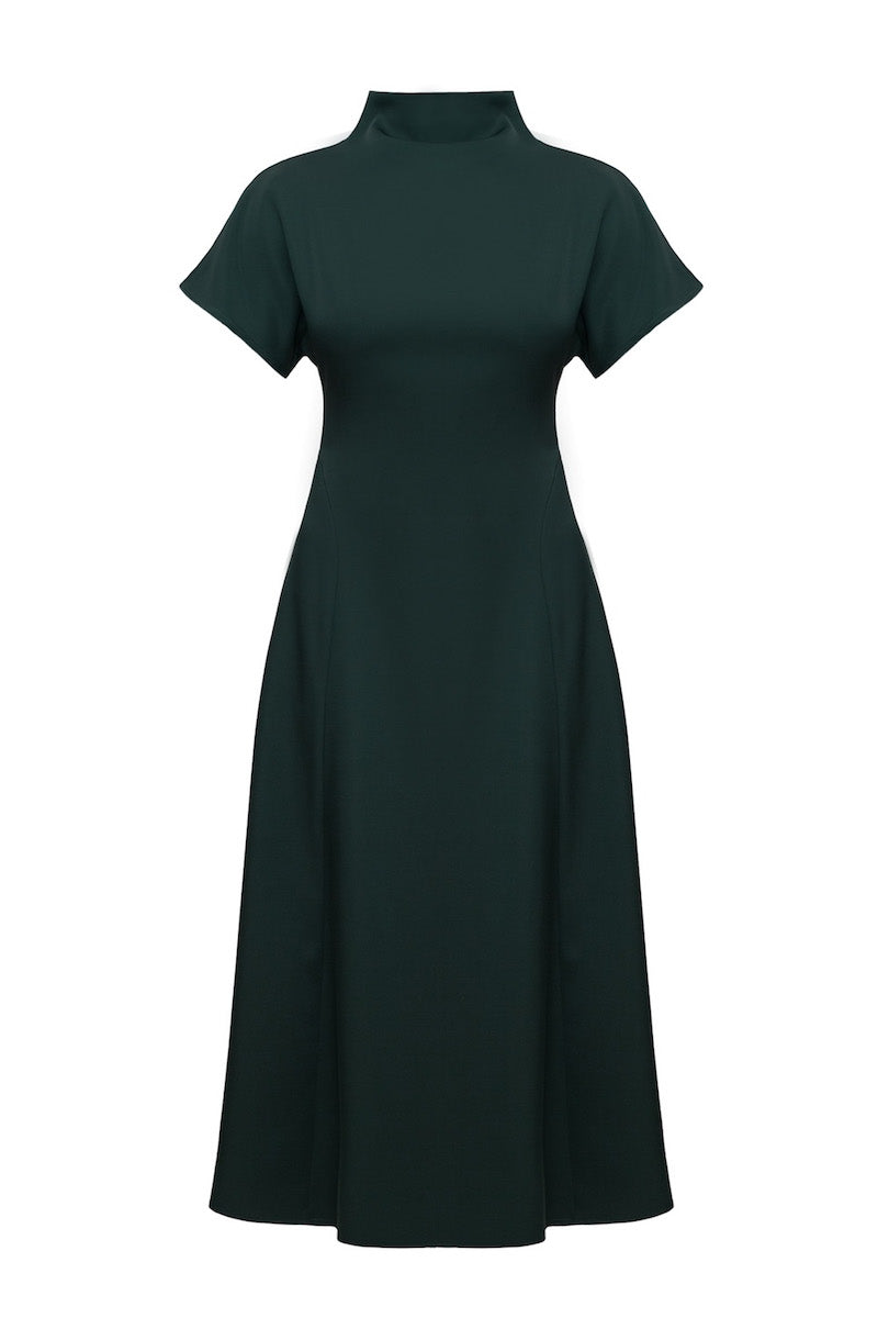 TORI STRUCTURED MIDI DRESS IN DEEP GREEN