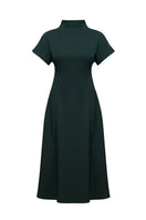 Dark green Tori structured midi dress by UNDRESS, featuring a fitted silhouette and elegant design for stylish occasions.