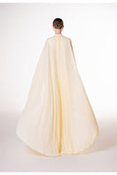 Yellow viscose matte embellished waist gown by Tracy Studio, featuring elegant design and intricate detailing.