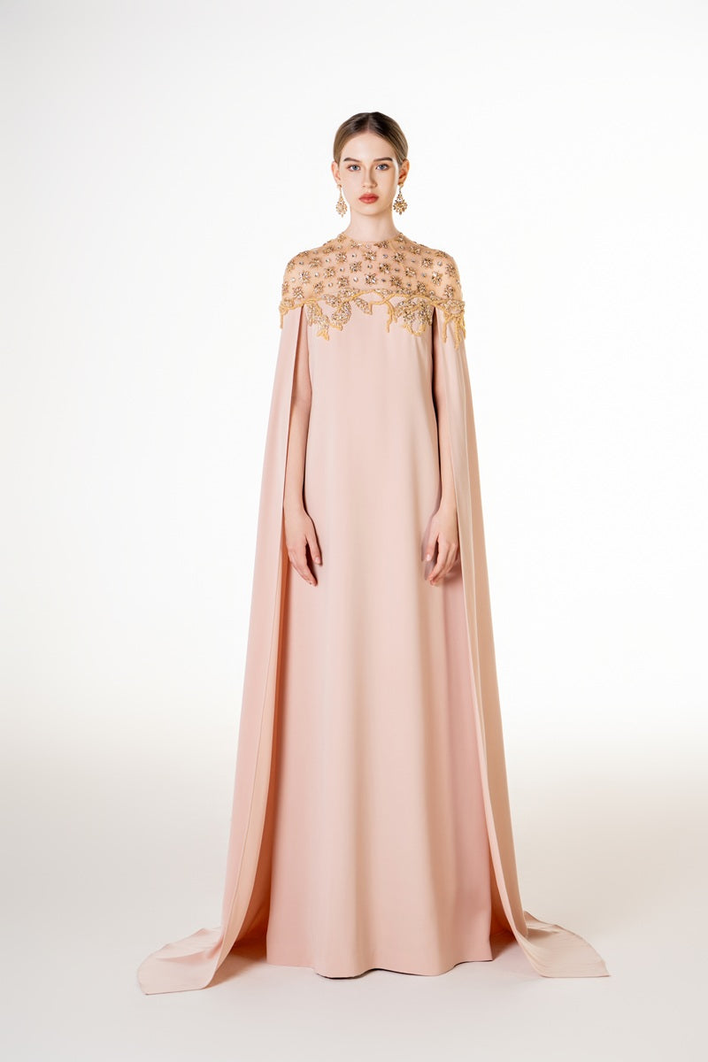 Apricot velvet satin maxi dress by Tracy Studio featuring a flowing silhouette and elegant design.