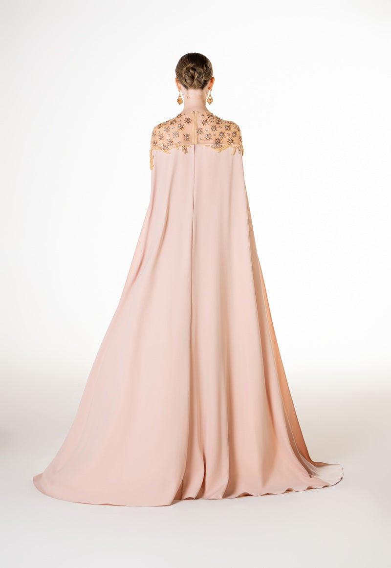 Apricot velvet satin maxi dress by Tracy Studio featuring a flowing silhouette and elegant design.