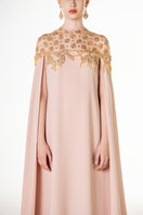 Apricot velvet satin gown by Tracy Studio featuring a flowing, elegant design perfect for formal occasions.