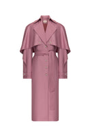 Liya purple belted trench coat with classic design, featuring a waist belt and tailored fit, shown on a hanger.