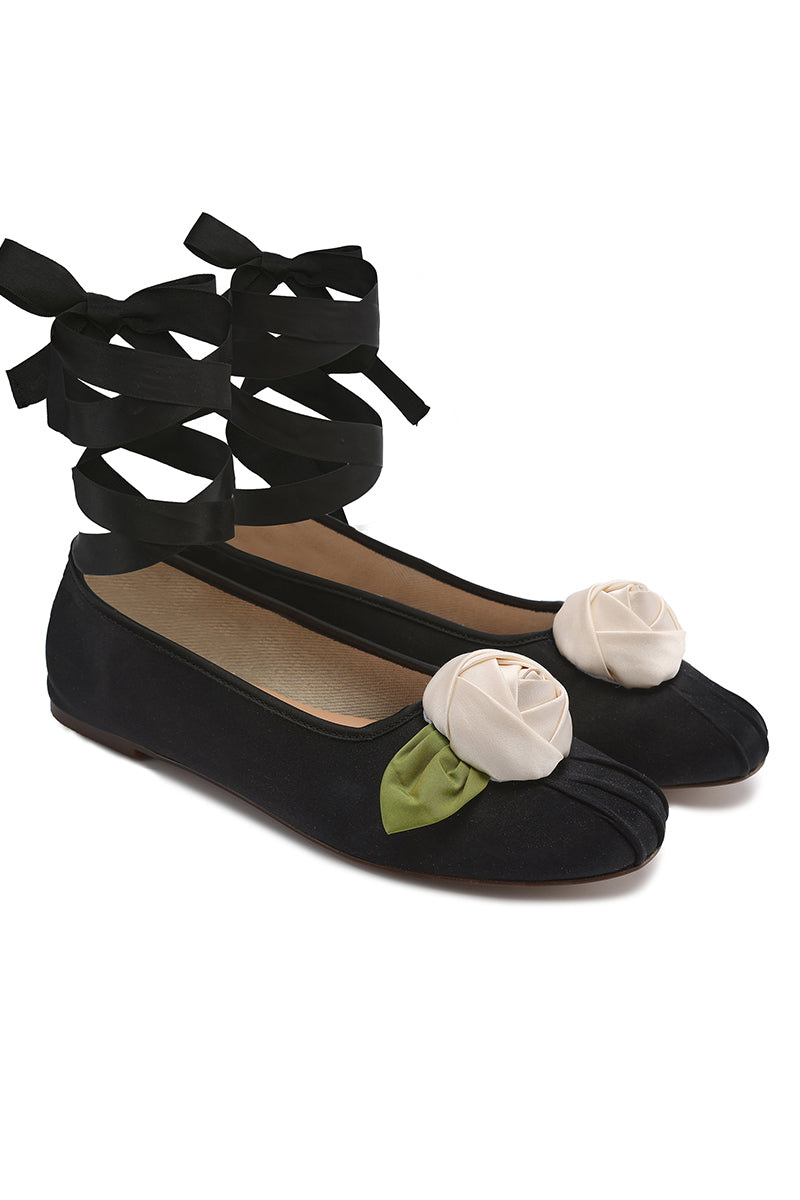 SATIN ROSE FLATS IN BLACK - CULT MIA