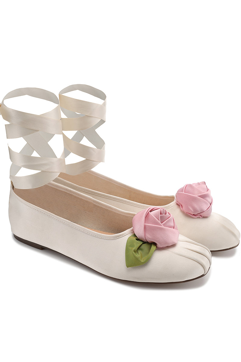 SATIN ROSE FLATS IN IVORY - CULT MIA