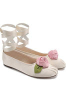 Chictopia satin rose flats in ivory with elegant design, featuring a smooth satin finish and rounded toes.