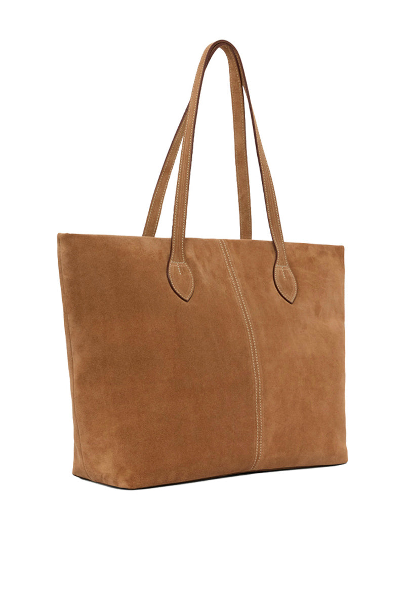 TUSTING Alice tote bag in date suede with shoulder strap, showing its stylish design and textured suede material.