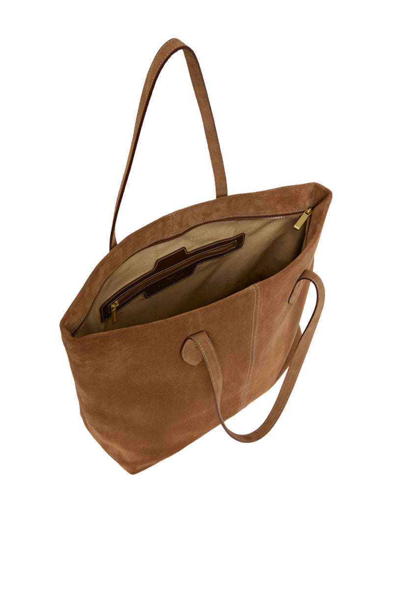 TUSTING Alice tote bag in date suede with shoulder strap and spacious interior, natural soft suede finish.