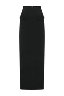 Long black maxi tube skirt from TAGG, featuring a sleek, fitted design perfect for casual or dressy occasions.
