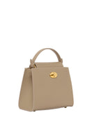 TUSTING Clara taupe top handle bag with sleek design and structured shape, featuring a sturdy top handle and elegant finish.