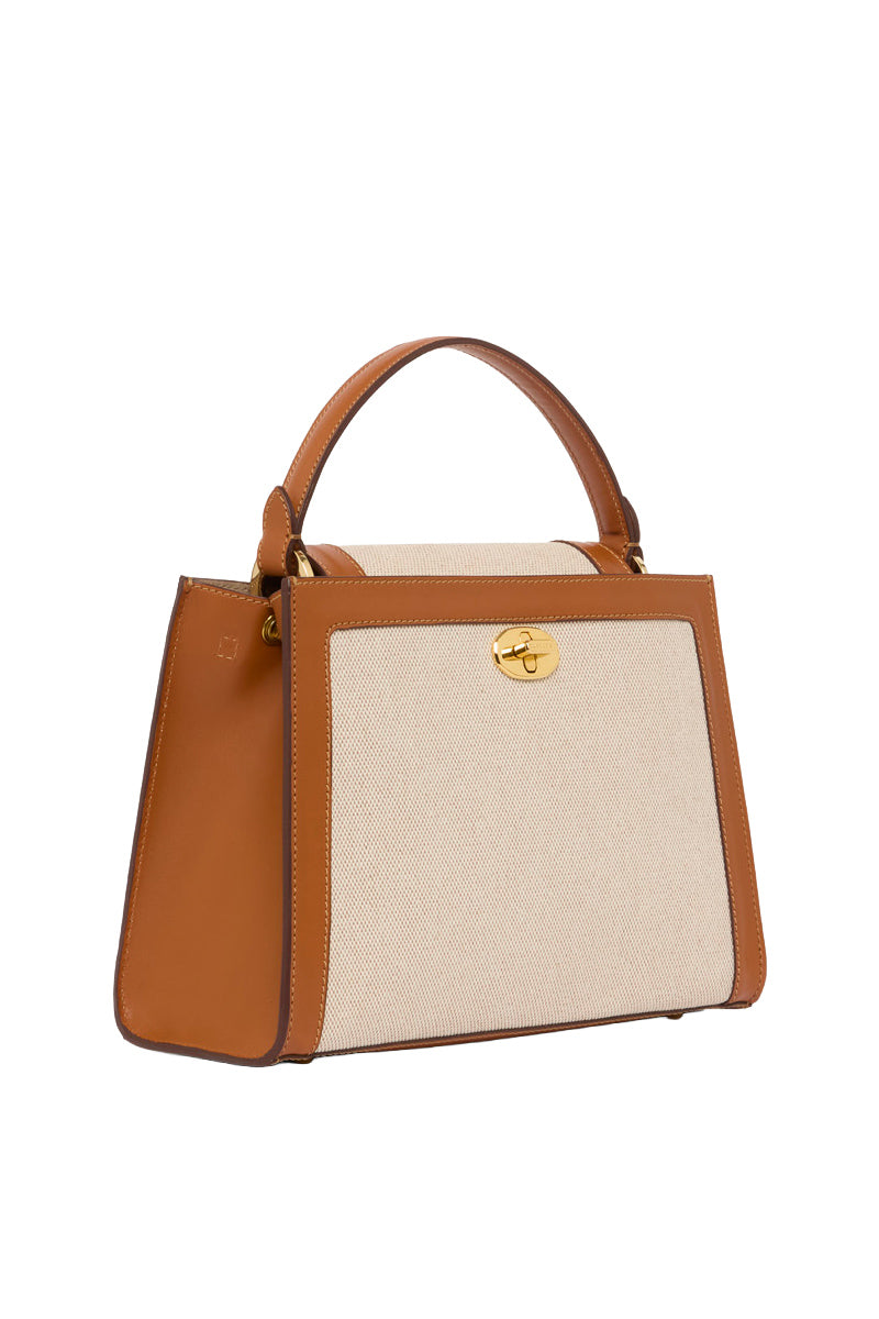 TUSTING Clara Grande in Como canvas top handle bag with tan trim, featuring a spacious design and stylish craftsmanship.