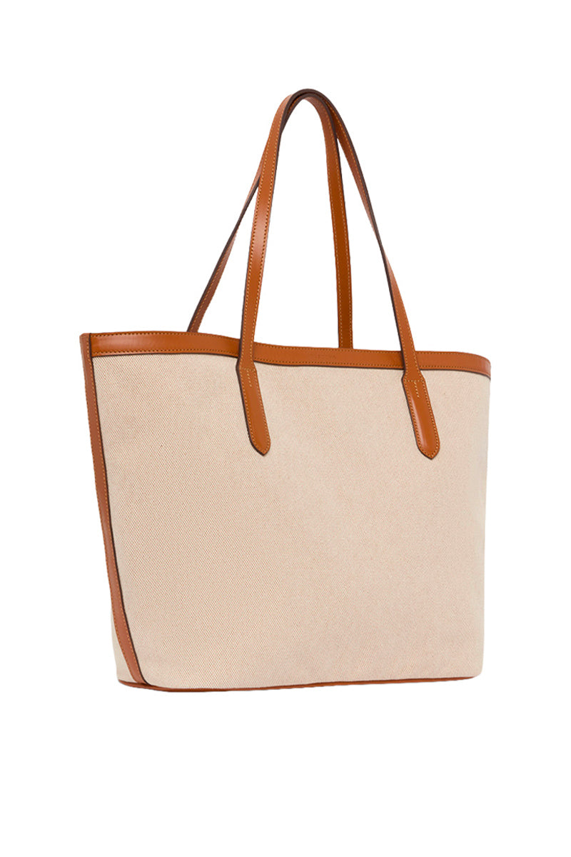 TUSTING COMO TOTE shoulder bag in cream with brown handles, stylish and spacious for everyday use.