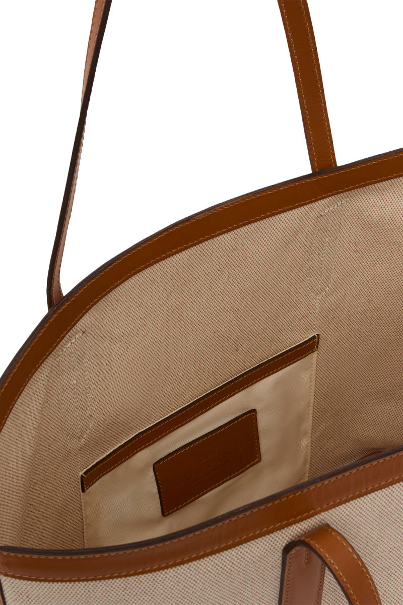 TUSTING COMO TOTE shoulder bag in brown leather, featuring double handles and spacious interior, stylish and functional for everyday use.