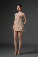Beige DULFINE Tulle Feather Flower Dress mini dress by 21Six, featuring delicate feather details and a flowy silhouette.