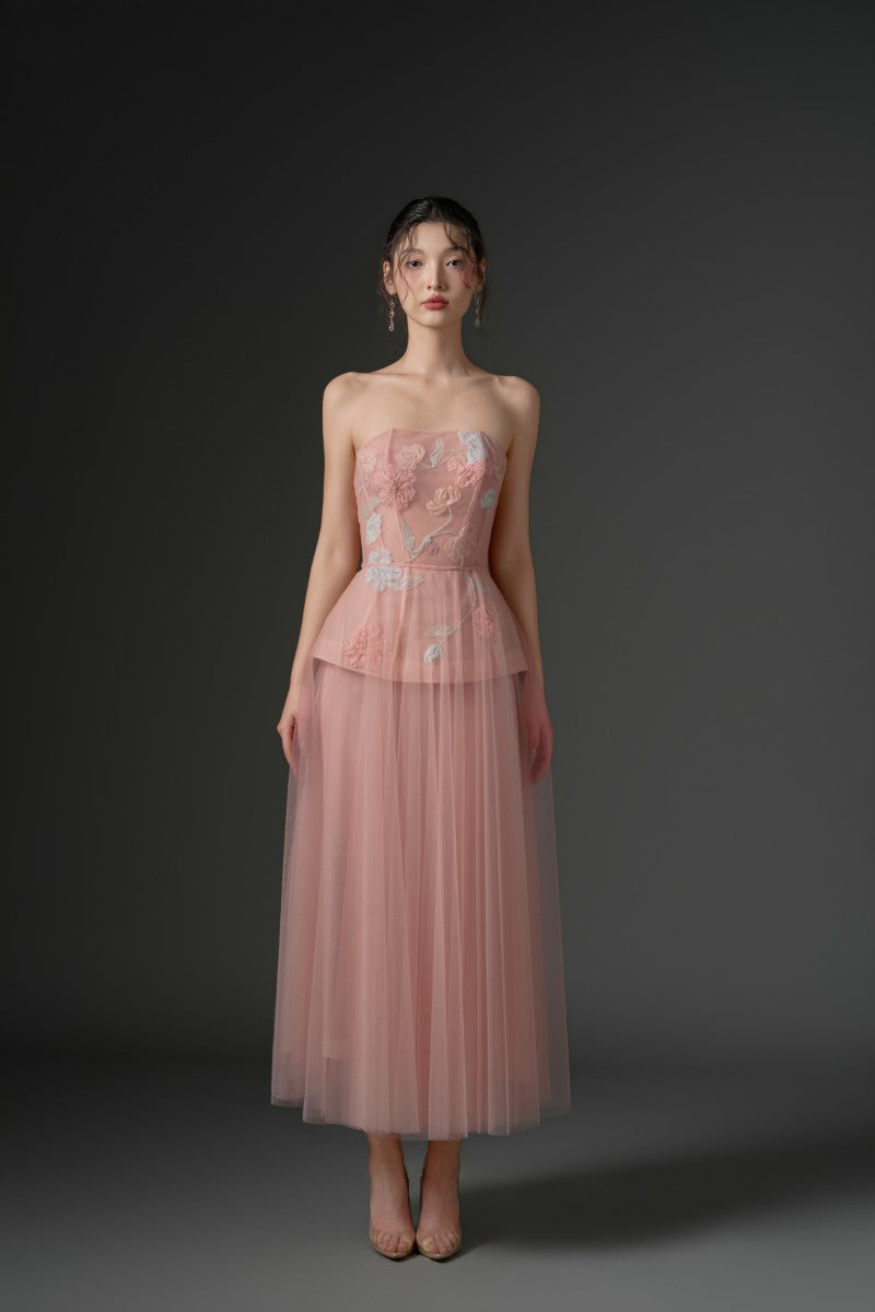 SAMAKA TULLE FLOWER DRESS IN LIGHT PINK - CULT MIA