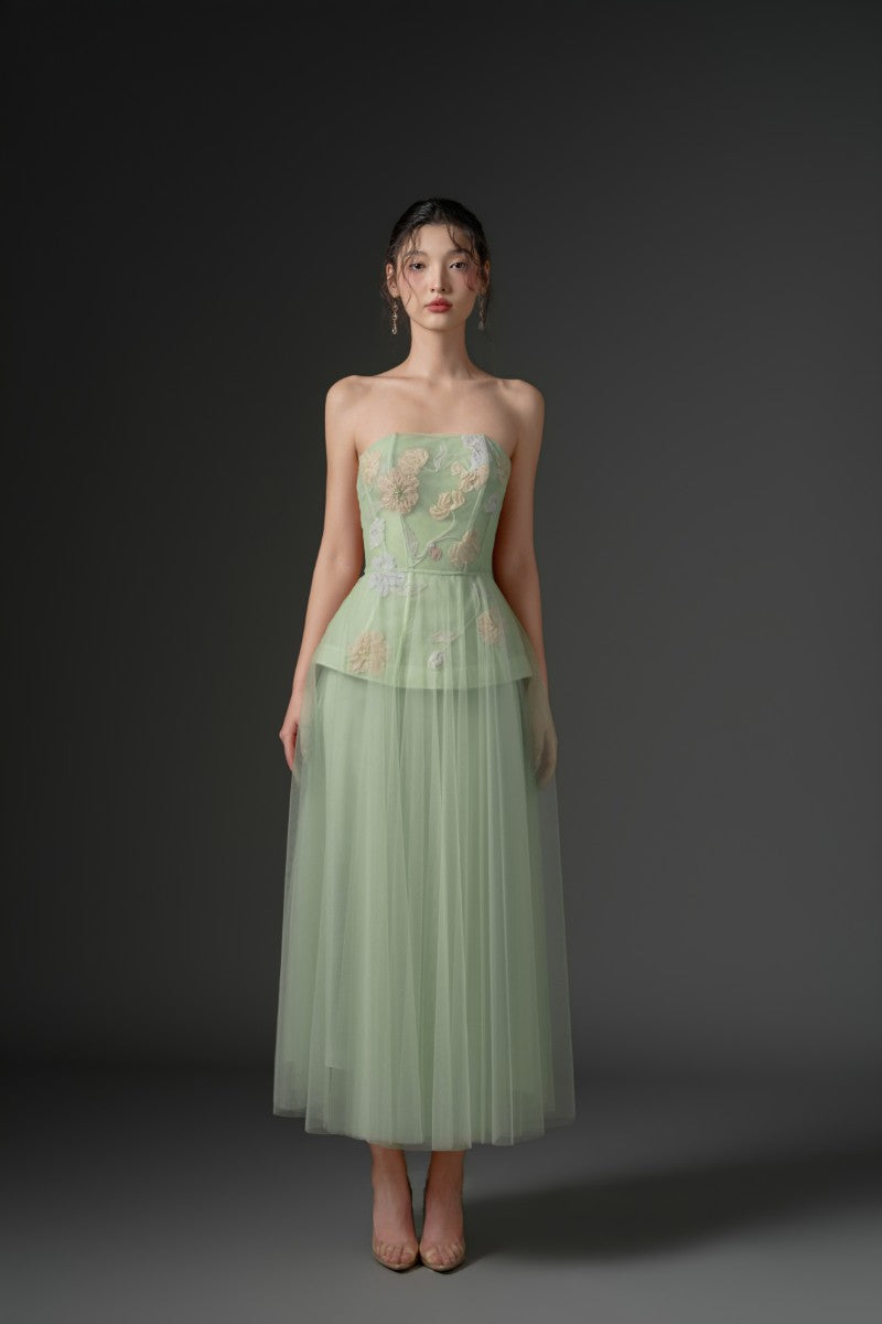 SAMAKA TULLE FLOWER DRESS IN MINT - CULT MIA