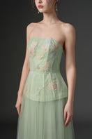 Mint tulle flower gown by 21Six featuring delicate floral embellishments and a flowing, elegant design.