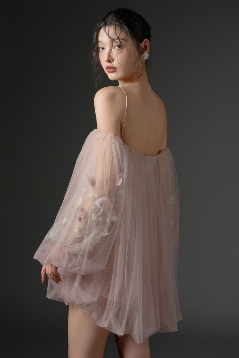 Pink tulle flower dress by 21Six, mini dress style with delicate floral details, perfect for special occasions or spring wear.