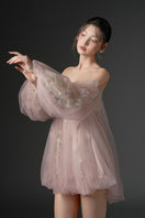Pink tulle flower dress by 21Six, a stylish mini dress with floral embellishments for a charming, feminine look.