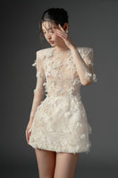 Beige DUBB lace flower mini dress by 21Six featuring intricate lace details and a feminine silhouette.