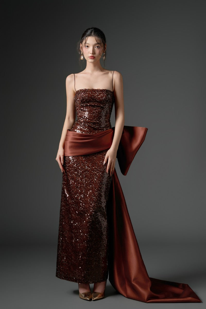 MAEZ SEQUIN DRESS IN BROWN - CULT MIA