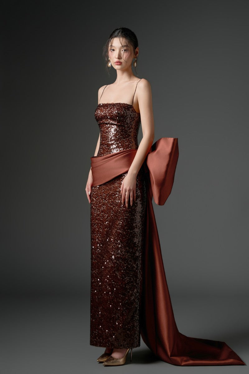brown sequin wedding guest dress Amorya Women's Dark Brown Sequin Patchwork Elegant Mid-Length Dress,Autumn Dining Wedding Guest Party Dress,Luxury Formal Evening Prom Ceremony Gown Outfit