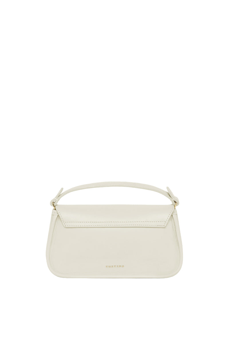White Hettie in Cloud clutch bag by Tusting, featuring soft cloud-inspired design and sleek compact style.