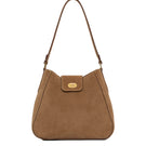TUSTING Hazel in Date suede shoulder bag with adjustable strap and sleek design, featuring a smooth textured finish.