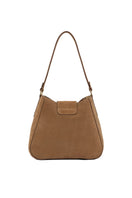 TUSTING Hazel in Date suede shoulder bag with adjustable strap and minimalist design, showcasing textured suede material.