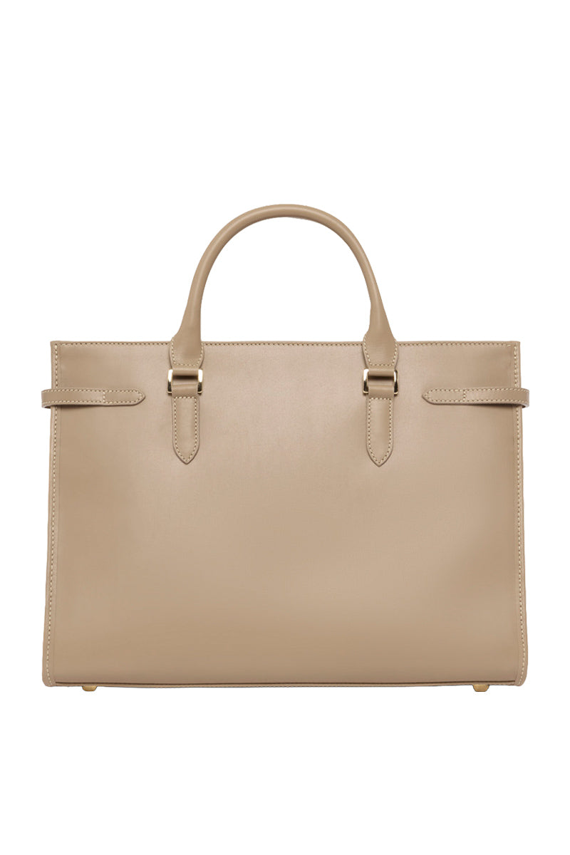 Taupe Tusting Kimboton top handle bag with sleek design and sturdy handles, perfect for stylish everyday use.