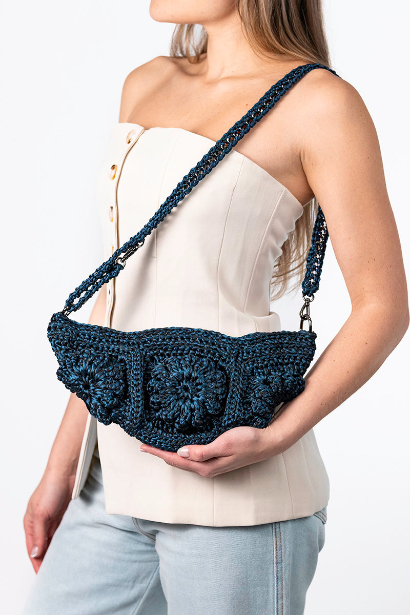Mara Brazil Tulipa Bag shoulder bag in blue with floral design and adjustable strap, stylish and spacious for everyday use.