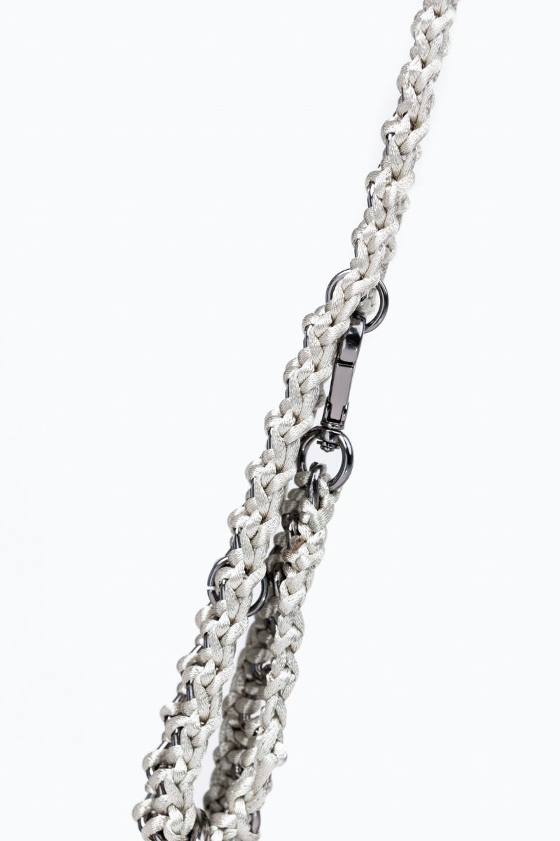Silver Mara Brazil Tulipa shoulder bag with sleek design and adjustable strap, featuring a stylish and versatile accessory.