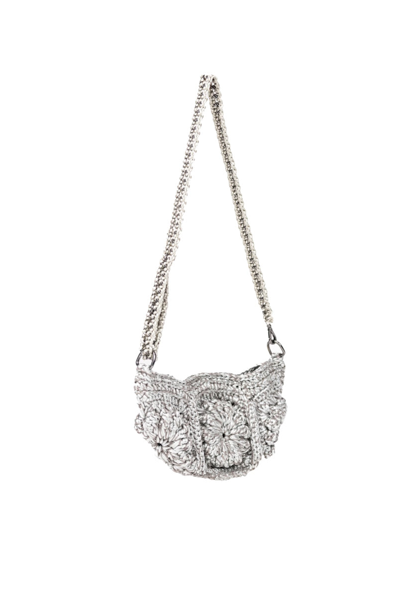 Silver Mara Brazil Tulipa shoulder bag with adjustable strap and minimalist design, perfect for casual or formal occasions.