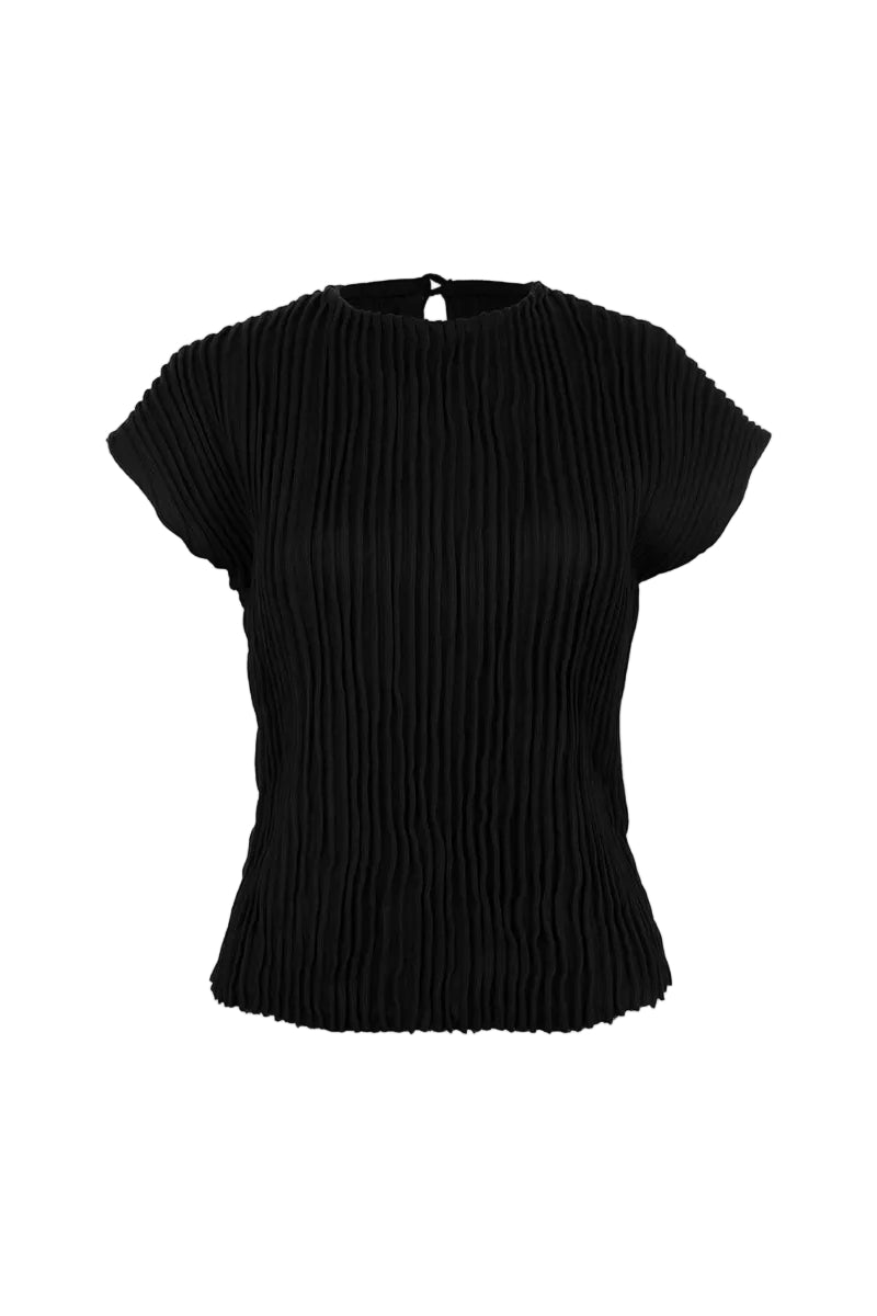 Black Tulip Furrows T-shirt by MAZ Manuela Álvarez, featuring a stylish tulip-inspired design on a casual tops.