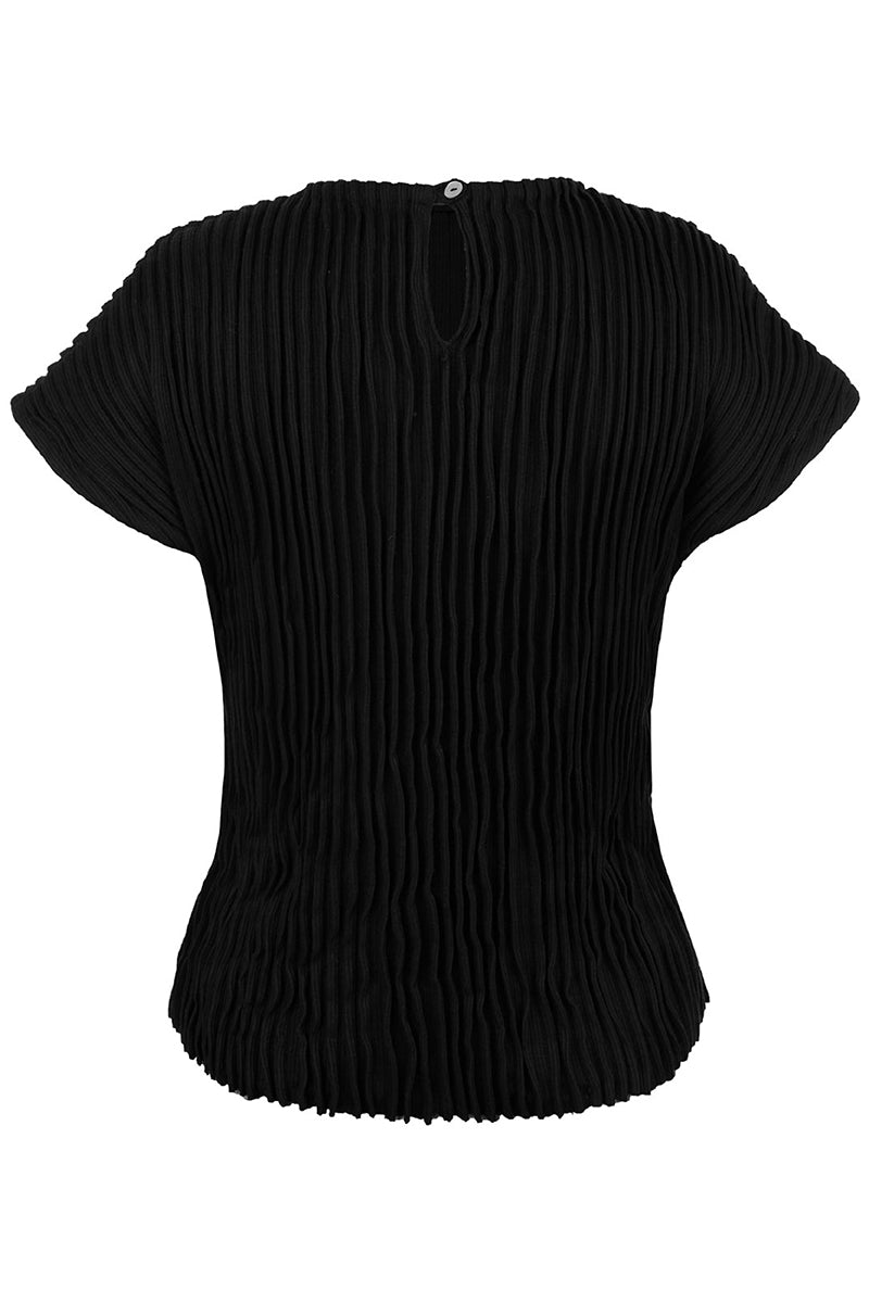 Black Tulip Furrows T-shirt by MAZ Manuela Álvarez featuring a relaxed fit and tulip-inspired design on soft cotton fabric.