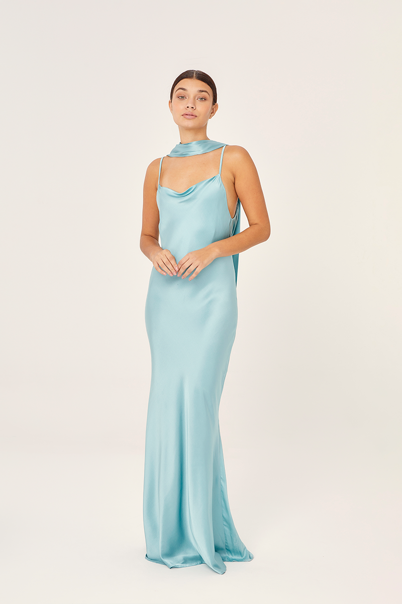 SLIP MAXI DRESS IN TURQUOISE - CULT MIA