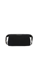 TUSTING Horizon clutch bag in Como canvas with black leather trim, featuring a sleek, modern design with a zipper closure.