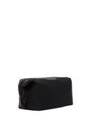 TUSTING Horizon clutch with black leather trim and canvas body, featuring a sleek design and compact size for stylish carrying.