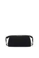 TUSTING Horizon canvas and leather clutch in Como canvas with black trim, featuring a sleek design and compact size.