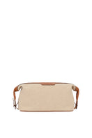 TUSTING Horizon canvas and leather clutch in Como canvas with tan trim, featuring a sleek, stylish design with zipper closure.