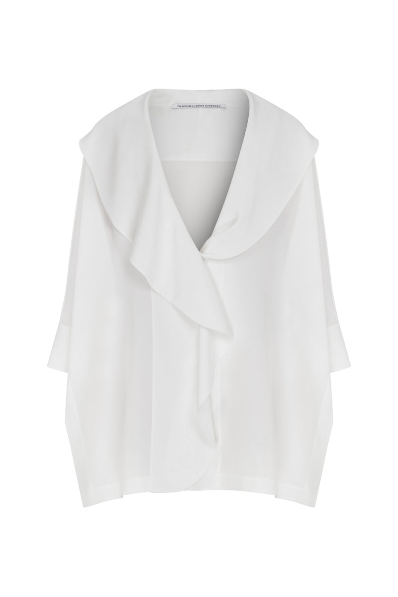 Two-sided wearable blouse by TAGG, showcasing front and back views of a stylish women's tops design.