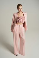 Light pink double-breasted blazer by I.H.F Studio, tailored fit with classic lapels and structured design.
