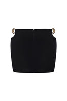 Black Tallulah mini skirt by Nana Jacqueline with ring cutout design and back view.