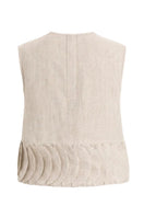 ANA + MARIA TATTI top in sand, stylish sleeveless blouse with a relaxed fit, displayed on a mannequin.