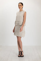 Ana + Maria Tatti top in sand, stylish sleeveless blouse with a relaxed fit and V-neck, perfect for casual or chic outfits.